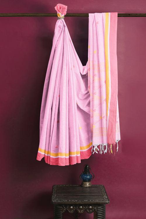 Light Pink Saree with Red Border and Butis