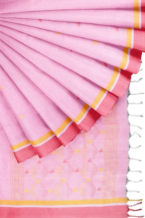 Light Pink Saree with Red Border and Butis