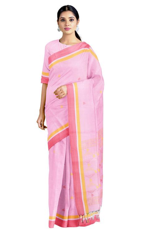 Light Pink Saree with Red Border and Butis