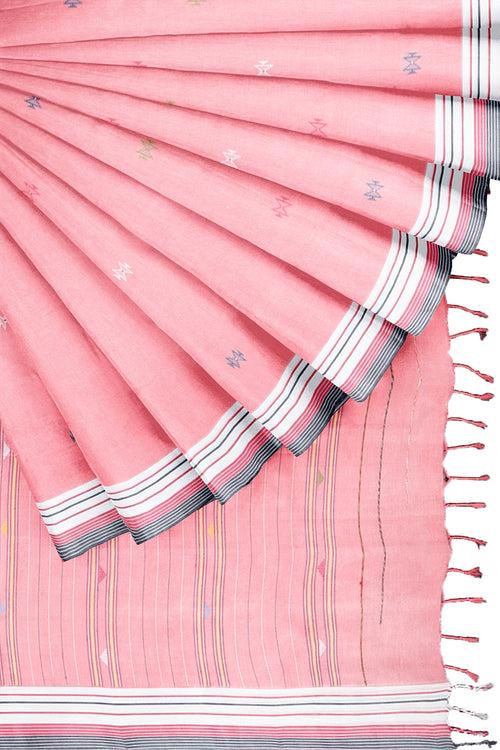 Peach Bhujoudi Saree with Space Blue Border and Butis