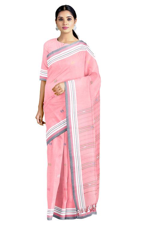 Peach Bhujoudi Saree with Space Blue Border and Butis