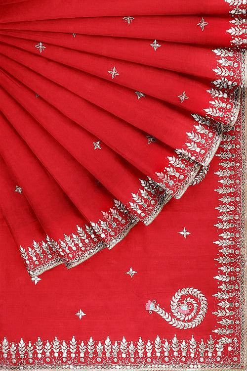 Red Hand Embroidered Saree