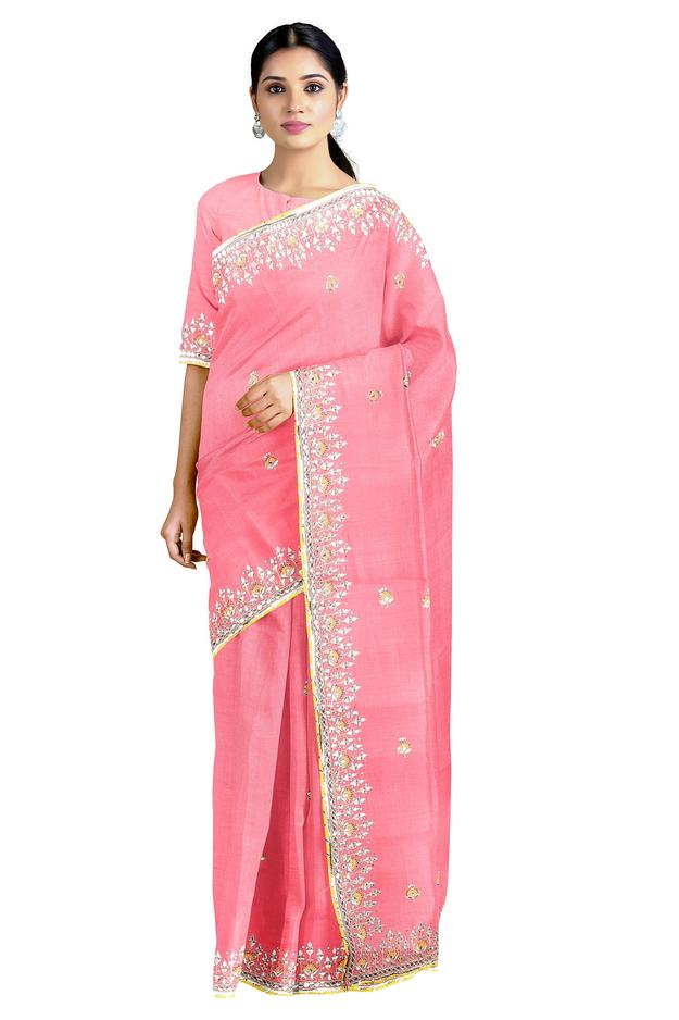 Pink Hand Embroidered Saree