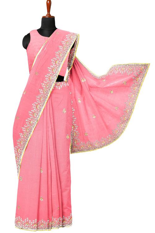 Pink Hand Embroidered Saree