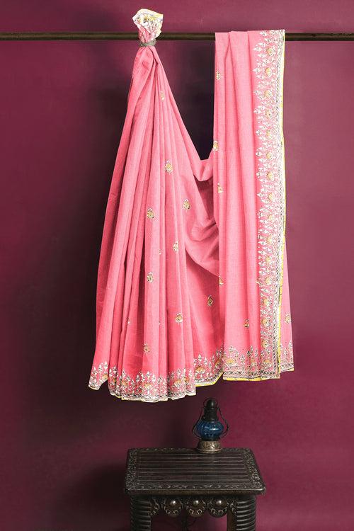 Pink Hand Embroidered Saree