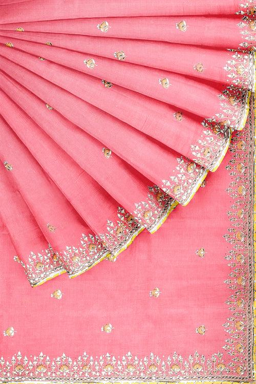 Pink Hand Embroidered Saree