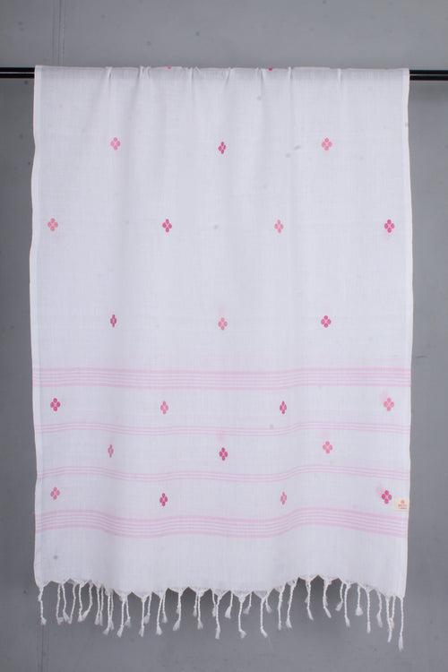White Stole with Baby Pink Stripes and Butis
