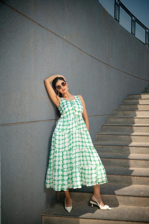 Green Polka Dot tiered Dress