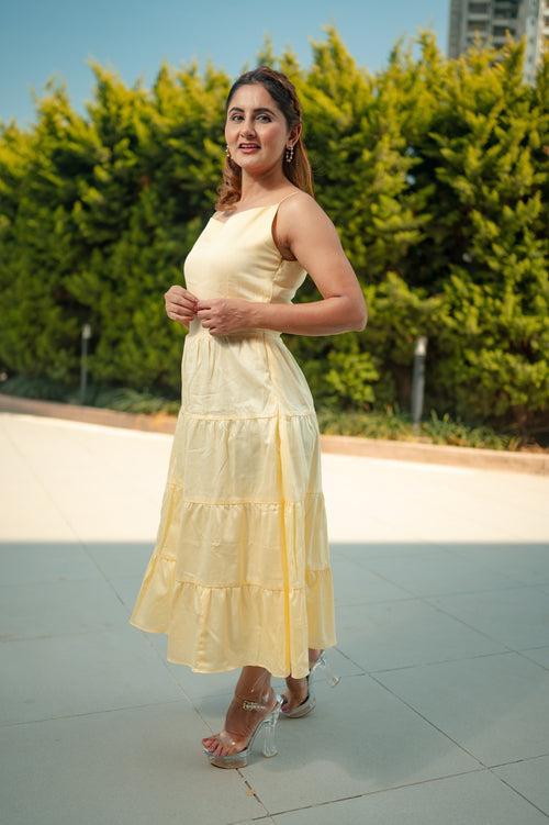 Pastel Yellow Tiered Dress