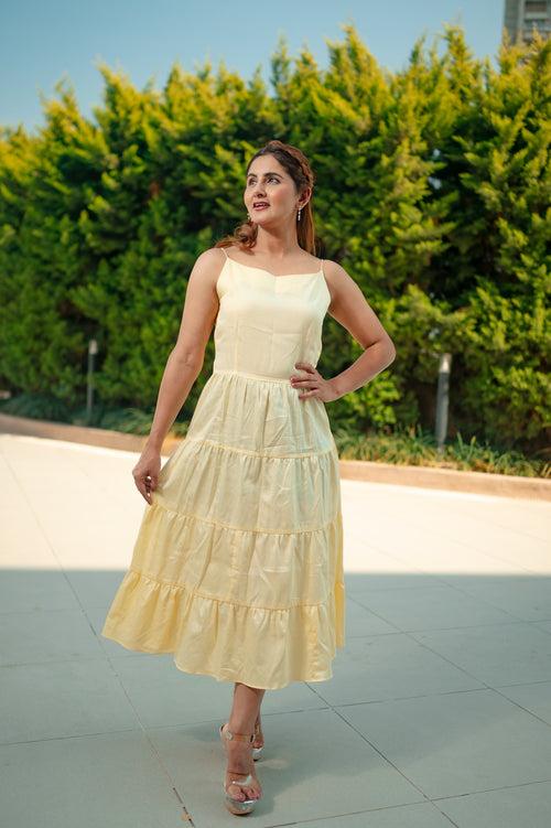 Pastel Yellow Tiered Dress