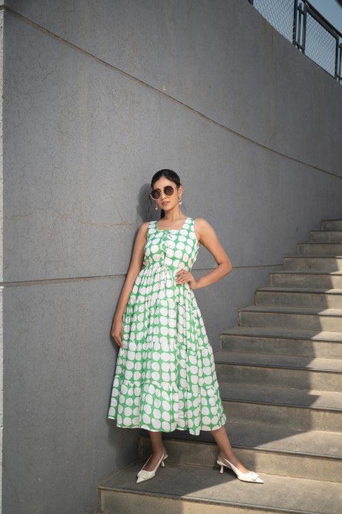 Green Polka Dot tiered Dress