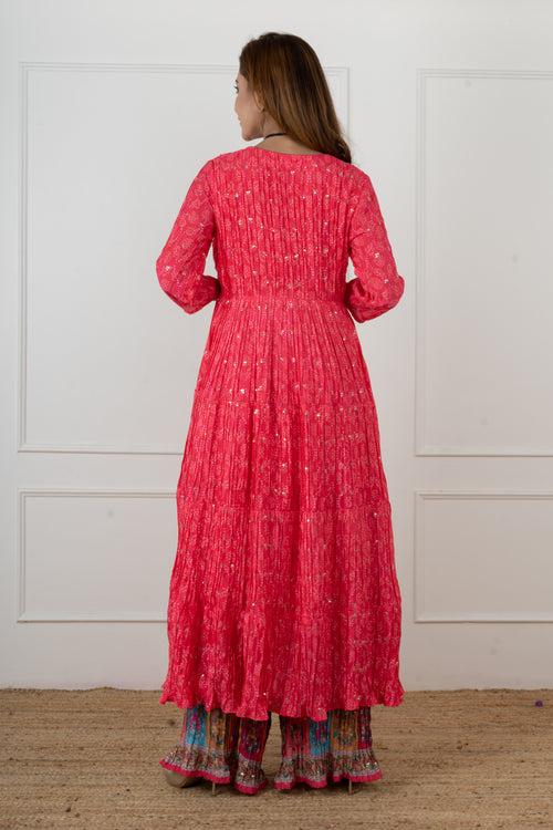 Pink Bandhani Angarakha Kurta set