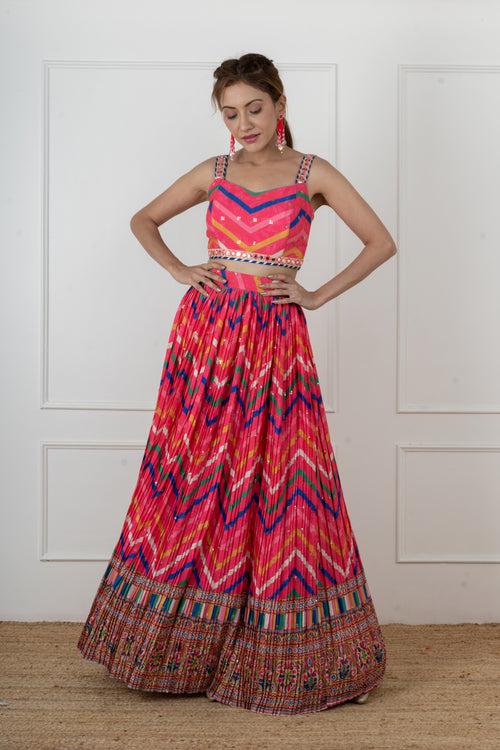 Multicoloured lehariya lehenga set