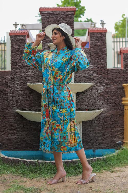 Premium Blue Frida Kahlo Cotton Kimono