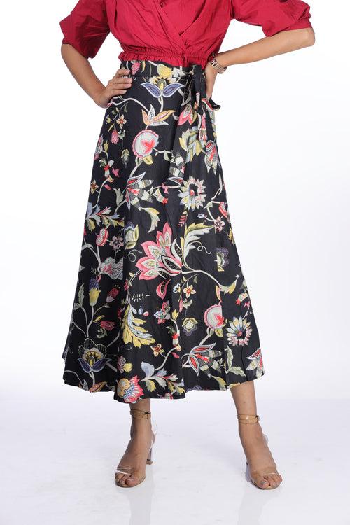 Premium Quality Cotton Printed Black Skirt