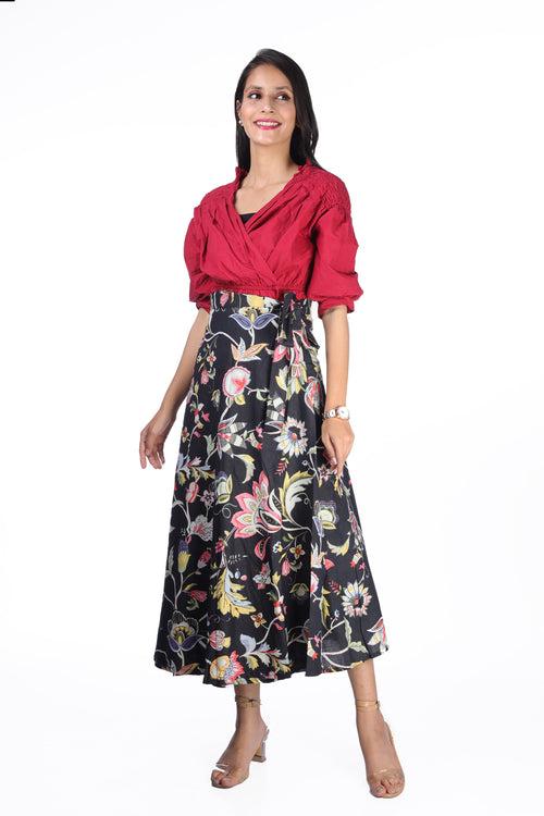 Premium Quality Cotton Printed Black Skirt