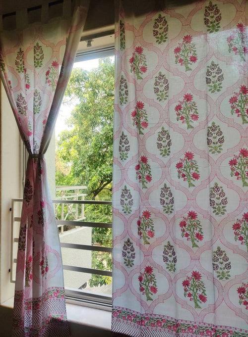 Premium Red Floral Block Printed Curtains