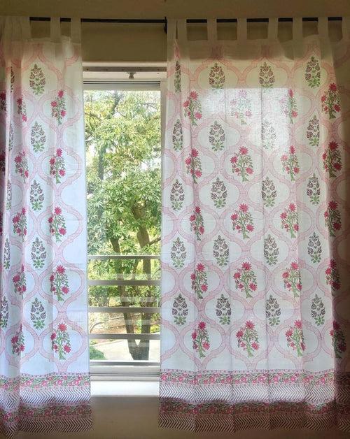 Premium Red Floral Block Printed Curtains