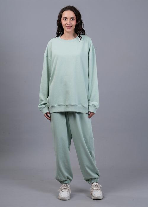 Mint Green Solid Terry Co ord Set For Women