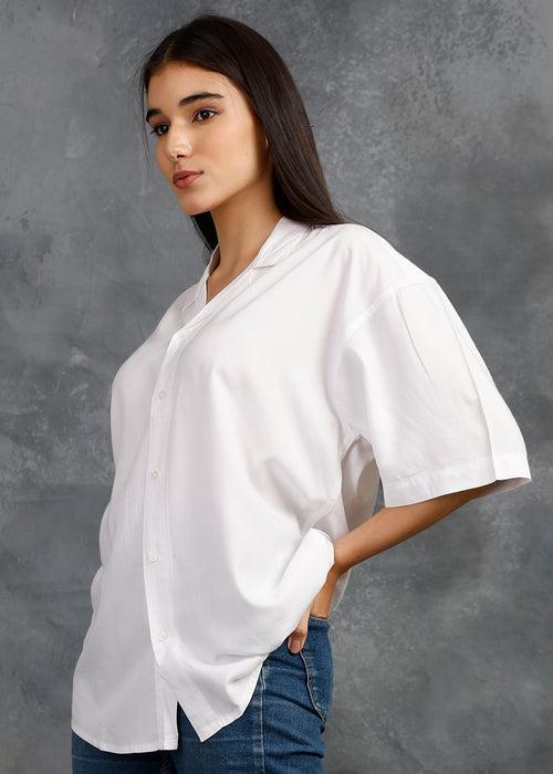 Solid Womens Fluidic Oversized Shirt - White