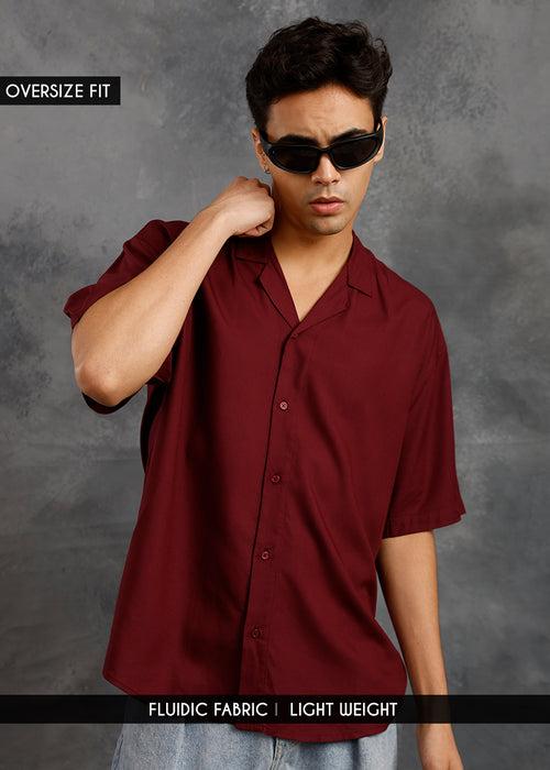 Solid Mens Fluidic Oversized Shirt - Wine