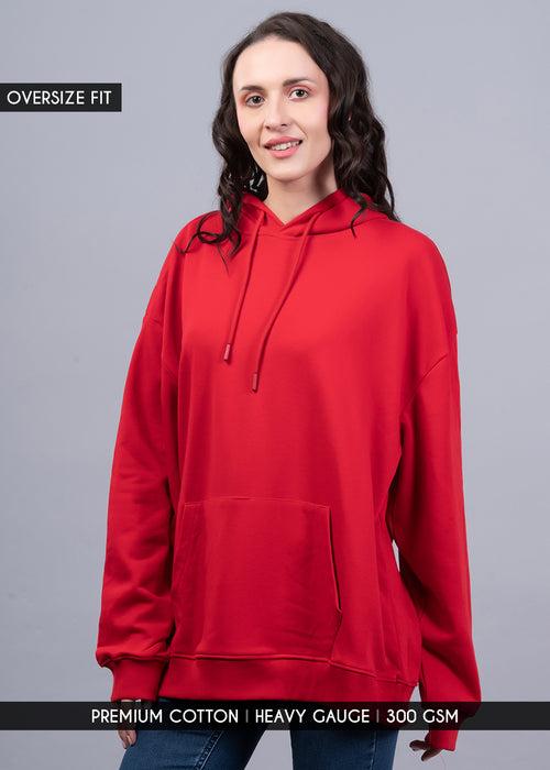 Candy Red Women Drop Shoulder Terry Hoodie |Pronk