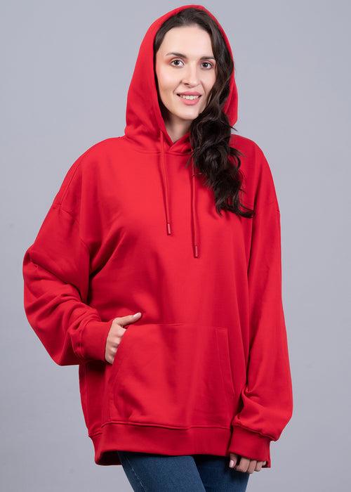 Candy Red Women Drop Shoulder Terry Hoodie |Pronk