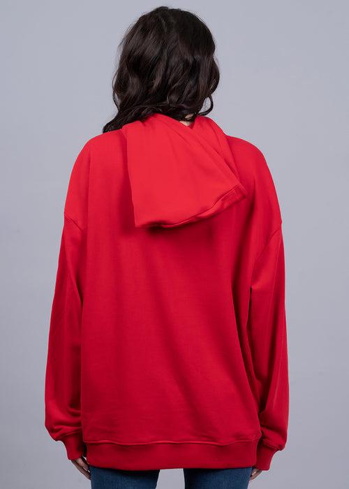 Candy Red Women Drop Shoulder Terry Hoodie |Pronk