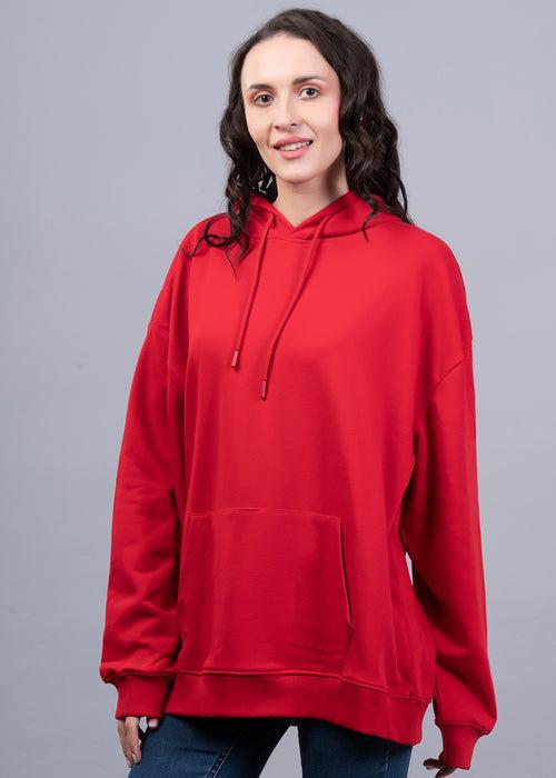 Candy Red Women Drop Shoulder Terry Hoodie |Pronk