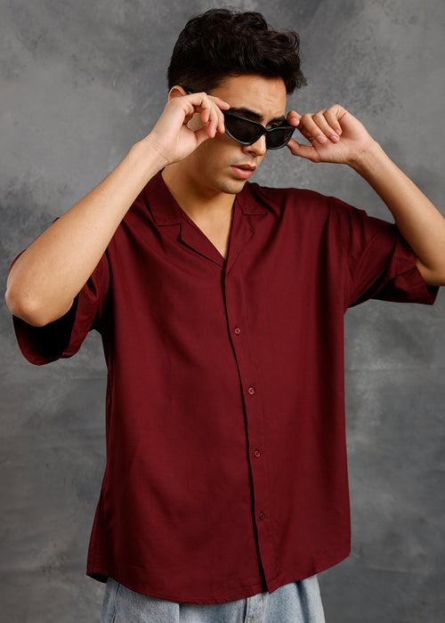 Solid Mens Fluidic Oversized Shirt - Wine