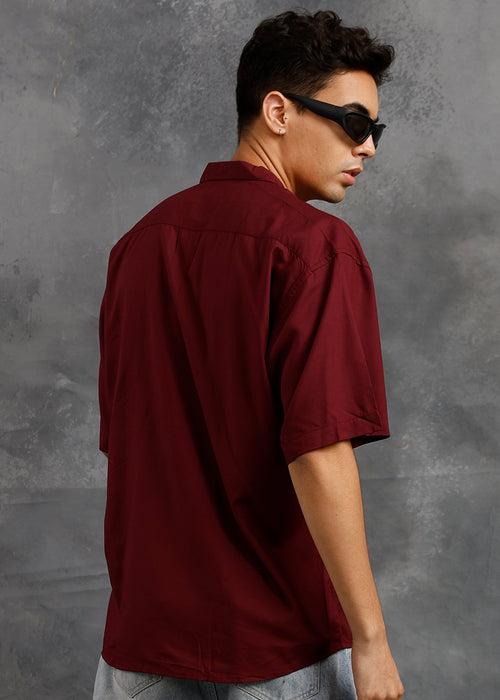 Solid Mens Fluidic Oversized Shirt - Wine