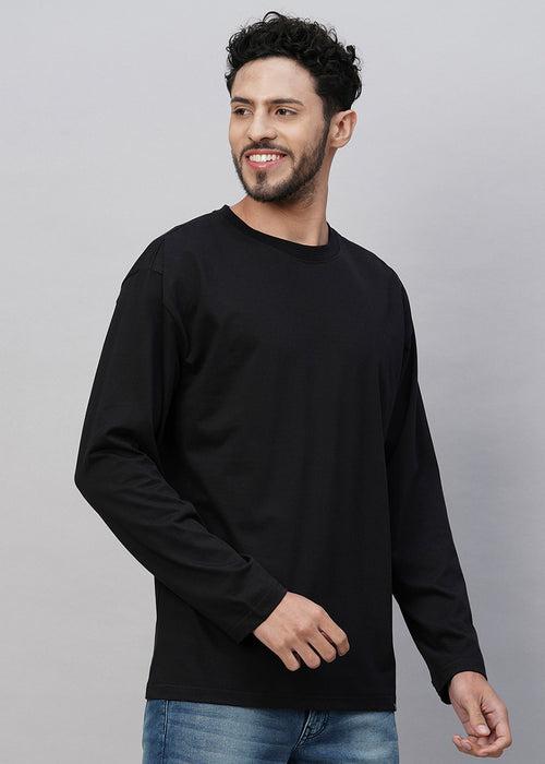 Solid Men Oversized Full Sleeve T-Shirt - Black