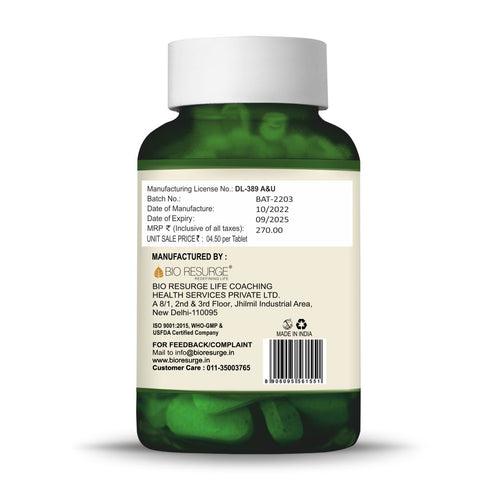 Bio Resurge Amla Tablets|Vitamin C for Strong Immunity|Promote Healthy Hair & Skin-750mg(60 tablets): One piece M.R.P. (Inclusive of all taxes):Rs.270/- Net Weight 45gm/