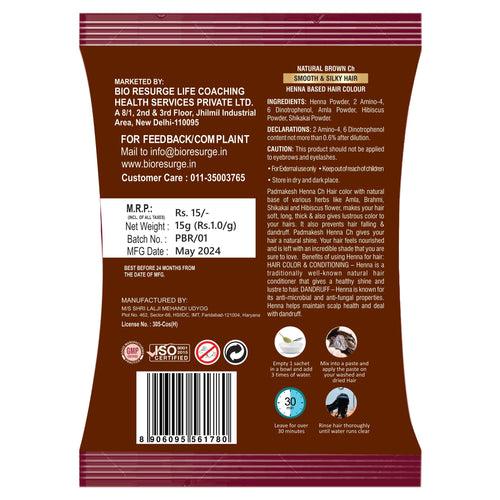 Bio Resurge Padmakesh Henna Hair Dye for All Types of Hairs: One piece MRP (Inclusive of all taxes):Rs 15/- Net Weight 15gm, Black CH: 10gm