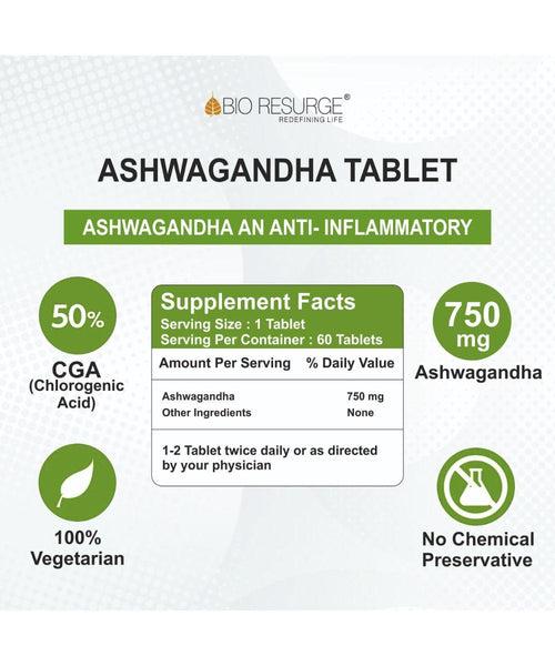 Bio Resurge Ashwagandha Tablets | Boost Strength, Stamina & Energy | Rejuvenate Mind & body | Ministry of Ayush aproved - 700 mg (60 tablets)