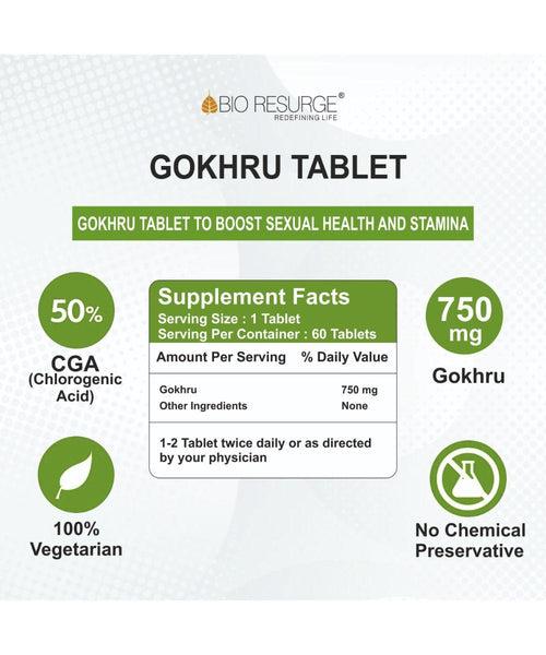 Bio Resurge Gokshura Gokhru Tablet - 750 mg (60 Tablet): One piece MRP (Inclusive of all taxes):Rs.270/- Net Weight 45gm/