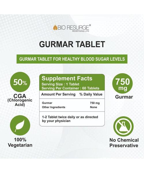 Bio Resurge Gurmar Tablets For Healthy Blood Sugar|Manages Diabetes Level-750mg(60 tablets): One piece MRP (Inclusive of all taxes):Rs.270/- Net Weight 45gm/