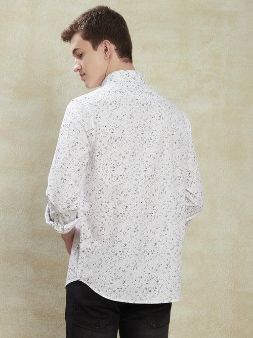 100% Cotton White Printed Slim Fit Full Sleeve Casual Shirt