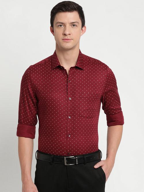 100% Cotton Maroon Printed Slim Fit Full Sleeve Formal Shirt