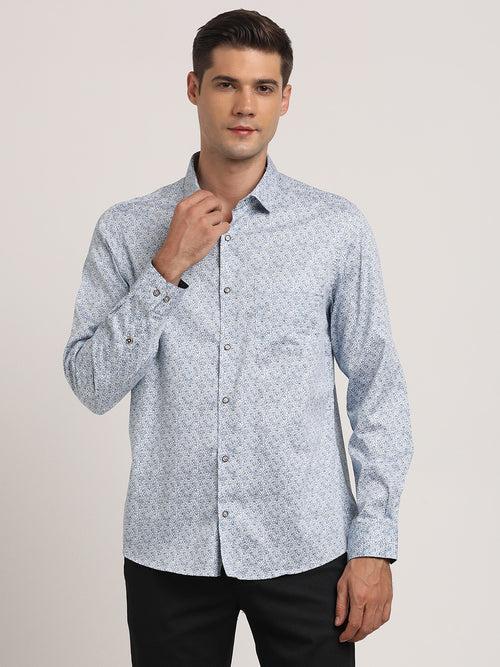 Cotton Tencel Grey Printed Slim Fit Full Sleeve Ceremonial Shirt