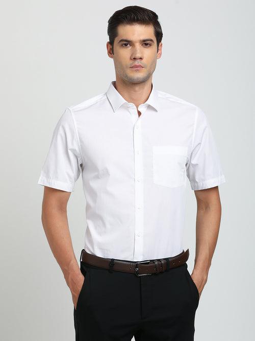 100% Cotton White Plain Slim Fit Half Sleeve Formal Shirt