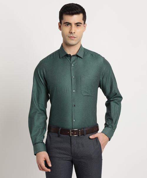 100% Cotton Green Checkered Slim Fit Full Sleeve Formal Shirt