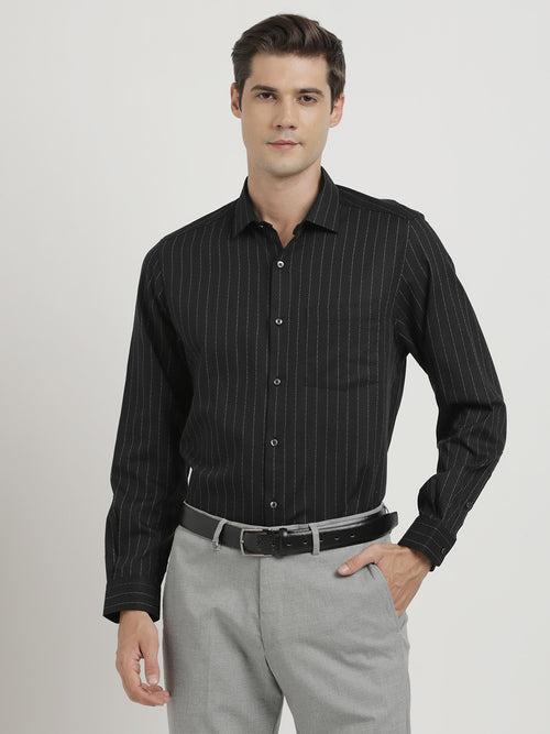 100% Cotton Black Striped Regular Fit Full Sleeve Formal Shirt