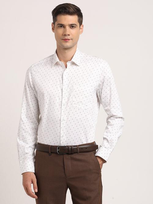 100% Cotton White Printed Slim Fit Full Sleeve Formal Shirt