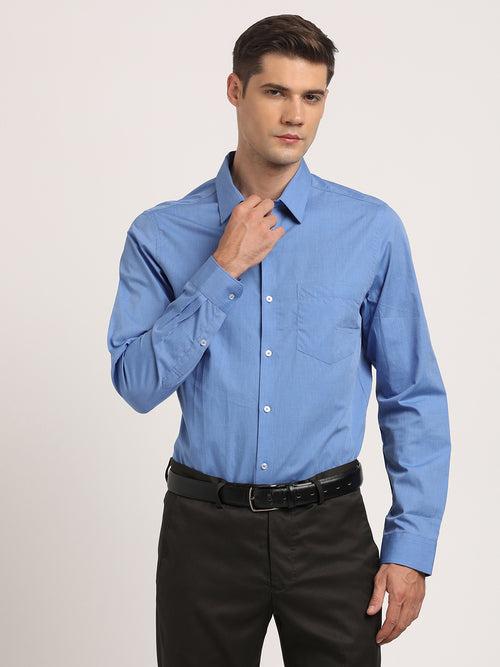 100% Cotton Light Blue Plain Slim Fit Full Sleeve Formal Shirt