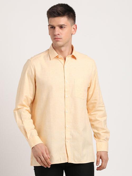 100% Cotton Yellow Plain Regular Fit Half Sleeve Formal Shirt