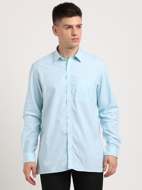 100% Cotton Sky Blue Plain Regular Fit Full Sleeve Formal Shirt