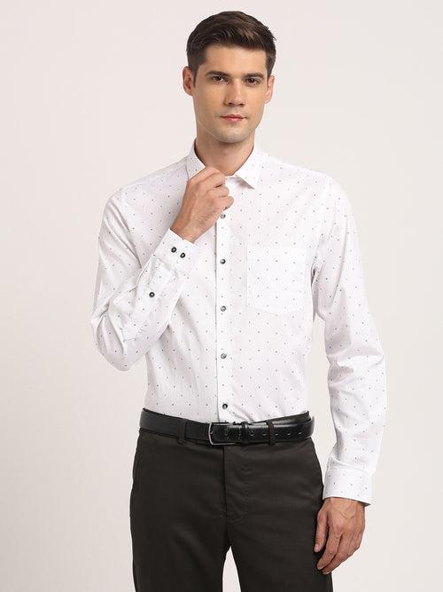 Cotton White Printed Slim Fit Full Sleeve Formal Shirt