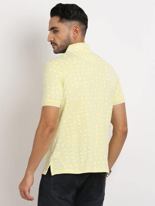 Cotton Stretch Lemon Printed Polo Neck Half Sleeve Casual T-Shirt