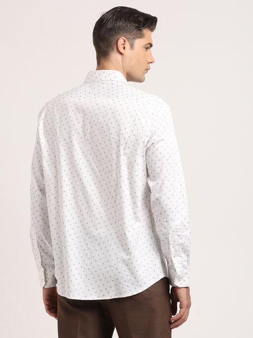 100% Cotton White Printed Slim Fit Full Sleeve Formal Shirt